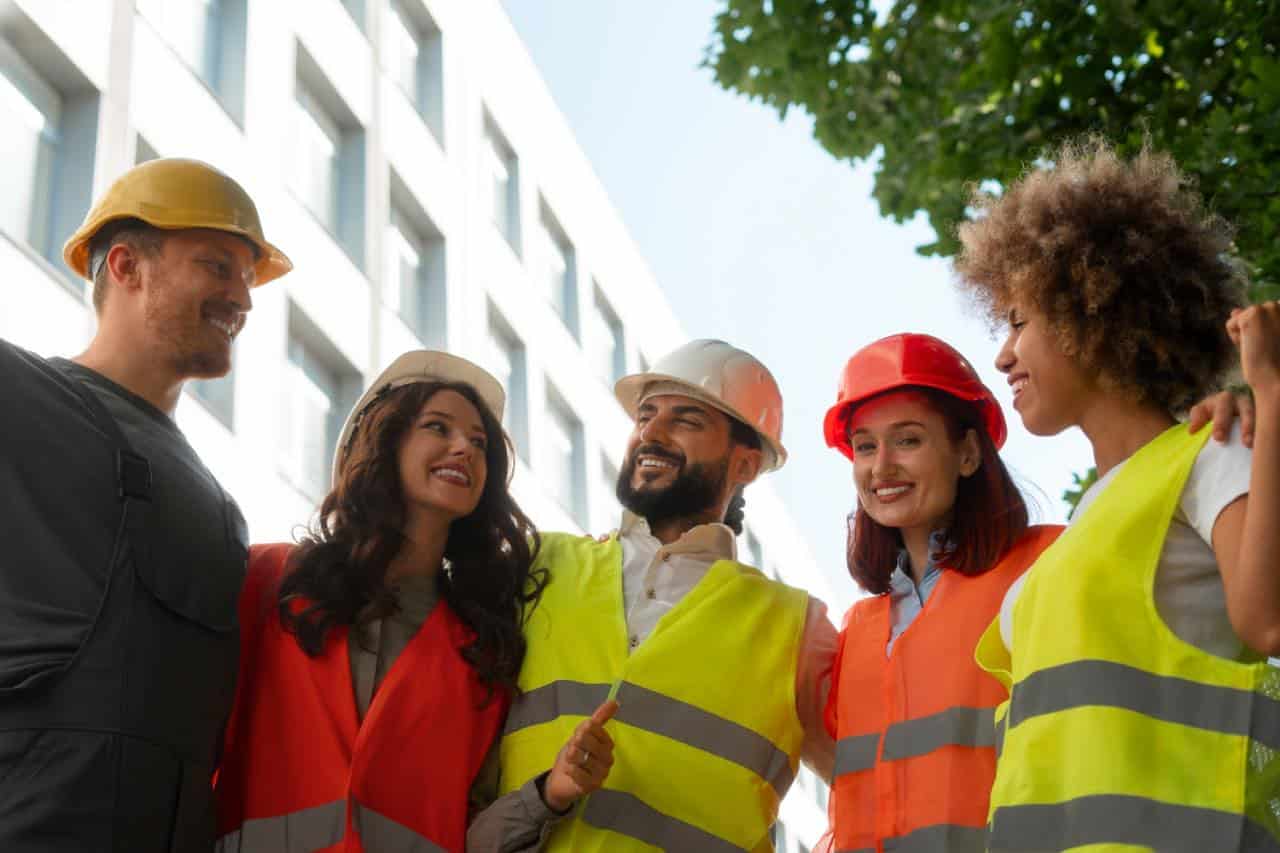 A team of healthy and happy labour workers